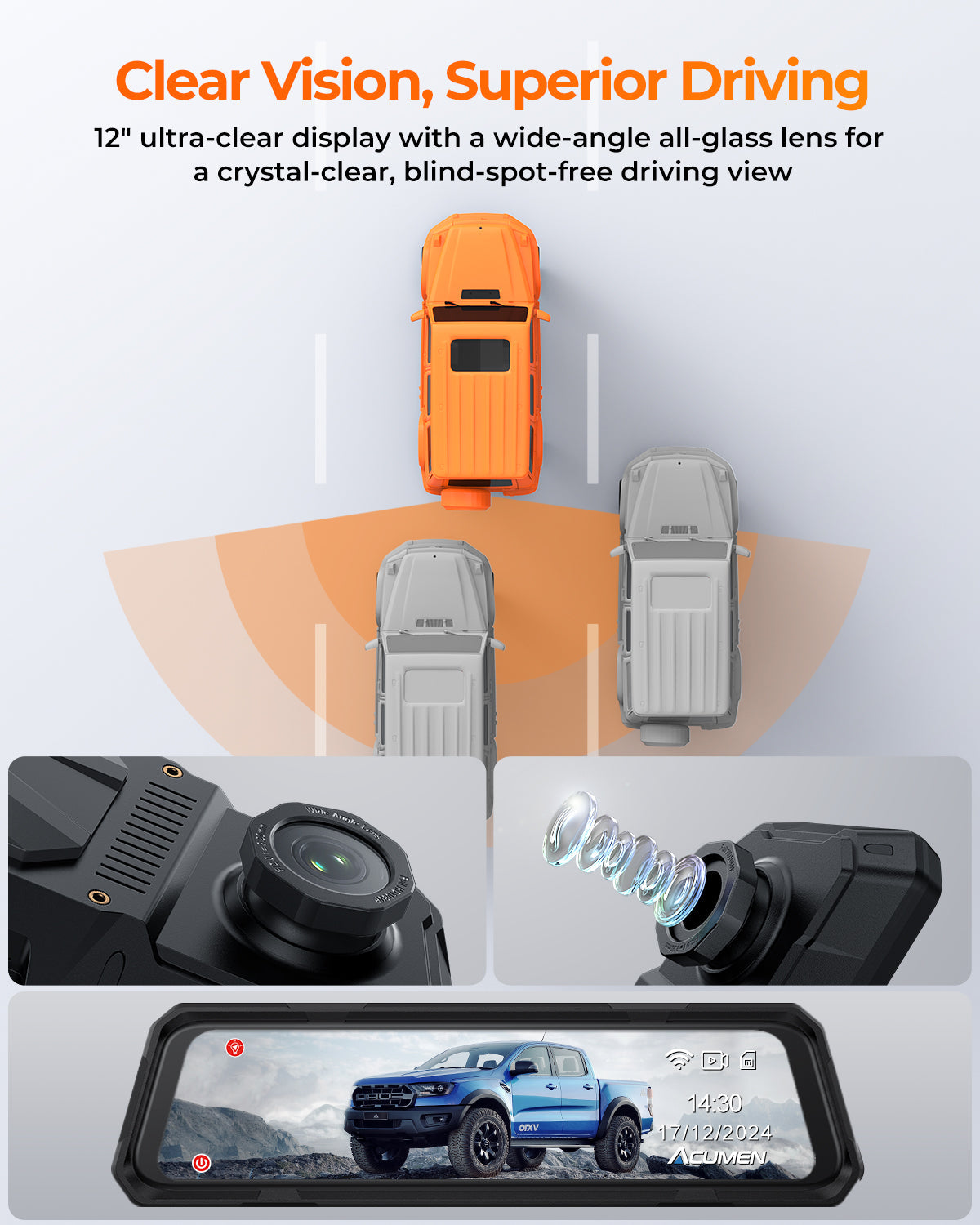 The Legend 2ch Waterproof Rear View Mirror Dash Cam with 4K Front and 2.5K Rear Cameras